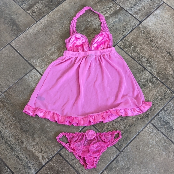 La Senza Halter Nighty Top and Panties Size S pink NWOT - Picture 4 of 10